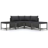 vidaXL 5-tlg. Garten-Sofagarnitur mit Auflagen Grau Poly Rattan