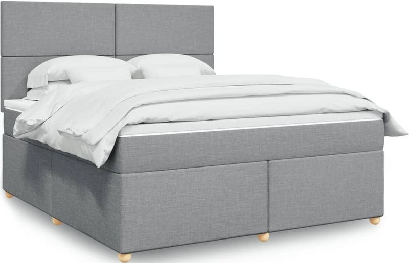 vidaXL Boxspringbett mit Matratze Hellgrau 180x200 cm Stoff