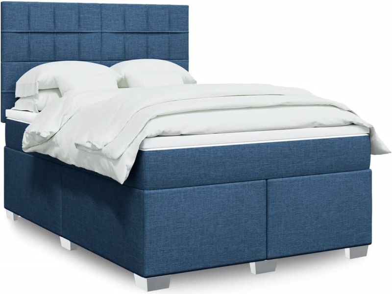 vidaXL Boxspringbett mit Matratze Blau 140x190 cm Stoff