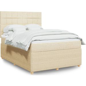 vidaXL Boxspringbett mit Matratze Creme 140x190 cm Stoff