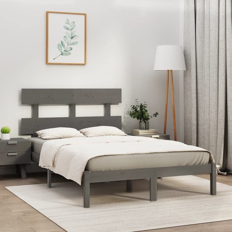 vidaXL Massivholzbett Grau 200x200 cm