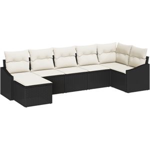 vidaXL 7-teiliges Garten-Sofa-Set mit Kissen Schwarz Poly-Rattan