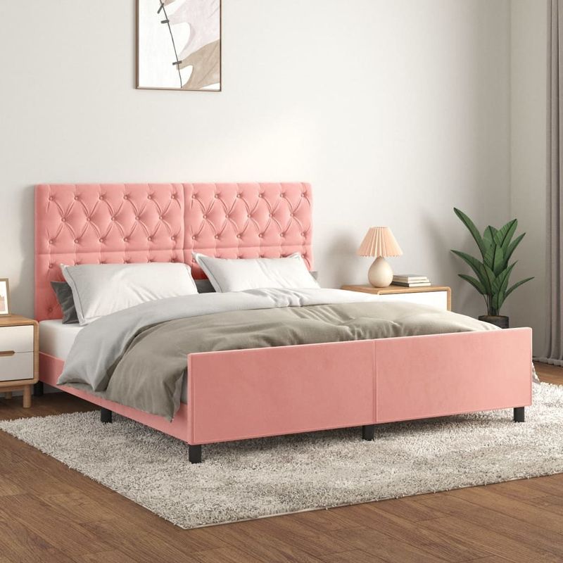 vidaXL Bettgestell mit Kopfteil Rosa 160x200 cm Samt