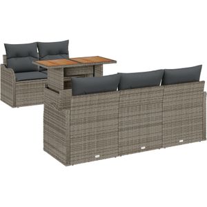 vidaXL 6-teiliges Garten Sofa Set mit Kissen Grau Poly Rattan Akazie,  2-Sitzer Garten Sofa mit Kissen Grau Poly Rattan