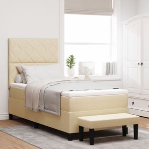 vidaXL Boxspringbett mit Matratze & Bank Creme 90x200 cm Stoff