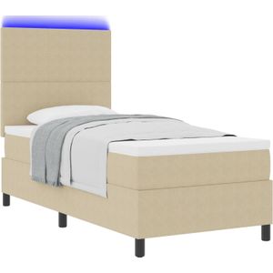 vidaXL Boxspringbett mit Matratze und LED-Licht Grün Grau Einzell in Cordstoff