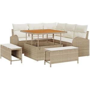 vidaXL 8-teiliges Garten Sofa Set mit Kissen Beige Poly Rattan Akazie,  2-Sitzer Garten Sofa mit Kissen Beige Poly Rattan,  3-teiliges Garten Essenset mit Kissen Beige Poly Rattan Akazie