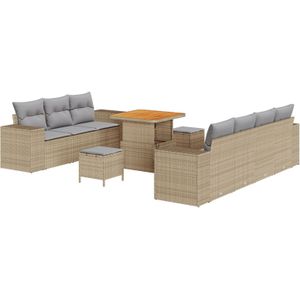 vidaXL 10-teiliges Garten Sofa Set mit Kissen Beige Poly Rattan Akazie,  3-teiliges Garten Esszimmer Set mit Kissen Beige Poly Rattan Akazie
