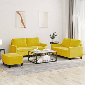 vidaXL 3-tlg. Sofagarnitur mit Kissen Gelb Samt