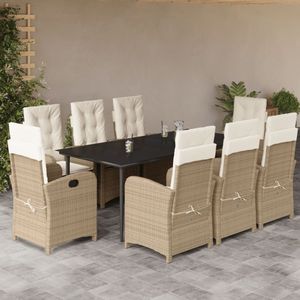 vidaXL 9-tlg. Garten-Essgruppe mit Kissen Beige Poly Rattan