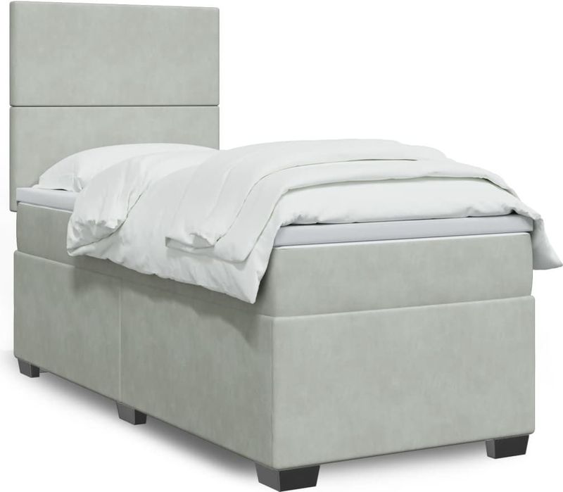 vidaXL Boxspringbett mit Matratze Hellgrau 80x200 cm Samt