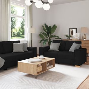 vidaXL 3-teiliges Sofa-Set mit Kissen schwarzer Stoff