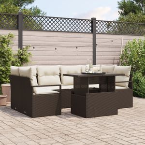 vidaXL 7-teiliges Garten-Sofa-Set mit Kissen in Braun aus Poly Rattan,  2-Sitzer Garten-Sofa mit Kissen in Braun aus Poly Rattan