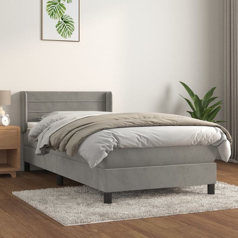 vidaXL Boxspringbett mit Matratze Hellgrau 80x200 cm Samt
