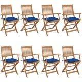 vidaXL Klappbare Gartenstühle 8 Stk. mit Kissen Massivholz Akazie