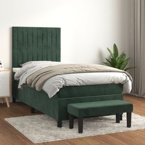 vidaXL Boxspringbett mit Matratze Dunkelgrün 90x200 cm Samt