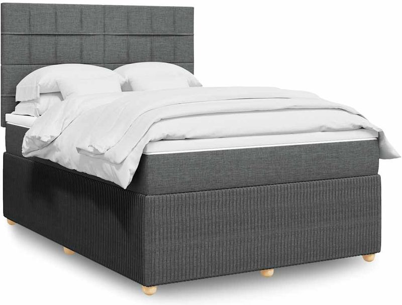 vidaXL Boxspringbett mit Matratze Dunkelgrau 140x200 cm Stoff
