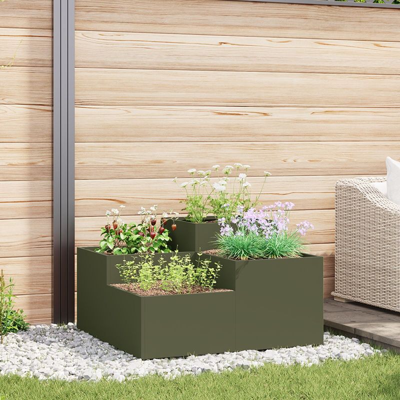 vidaXL Gartenpflanzer 80x80x48 cm Olivgrün Stahl