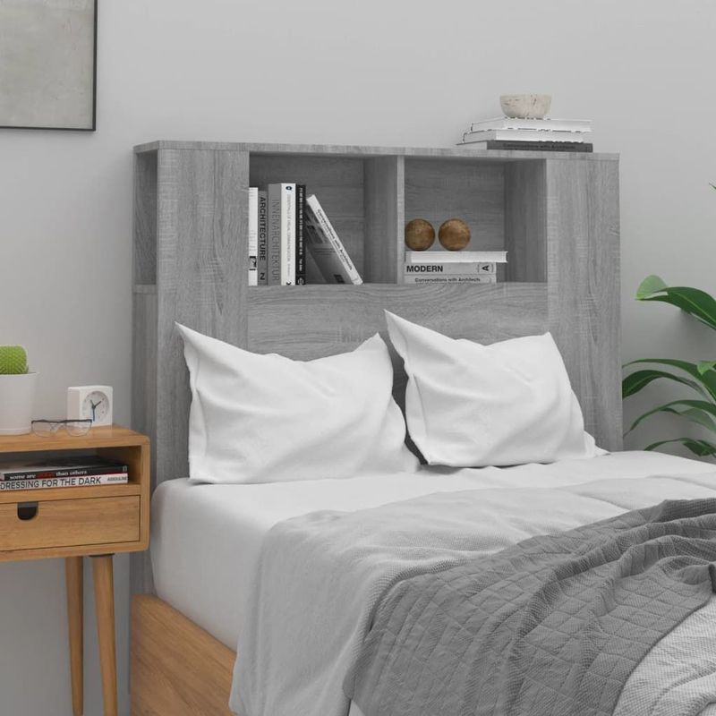 vidaXL Kopfteil mit Ablagen Grau Sonoma 100x18,5x104,5 cm