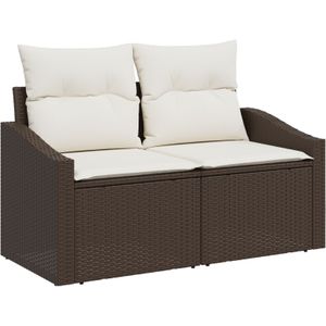 vidaXL Gartensofa 2-Sitzer mit Kissen Braun Poly Rattan