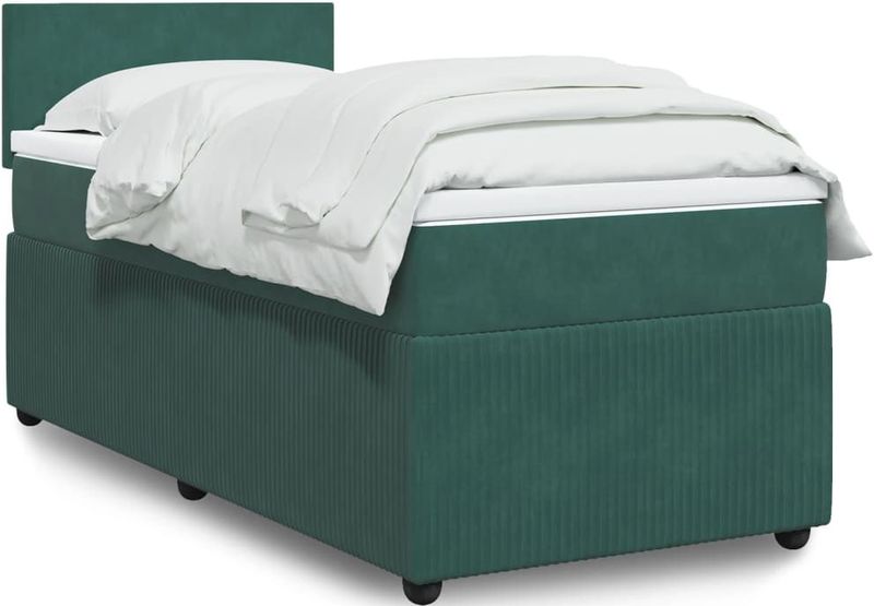 vidaXL Boxspringbett mit Matratze Dunkelgrün 100x200 cm Samt