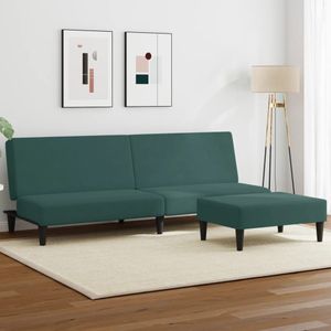 vidaXL Schlafsofa 2-Sitzer mit Fußhocker Dunkelgrün Samt