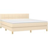 vidaXL Boxspringbett mit Matratze Creme 160x200 cm Stoff