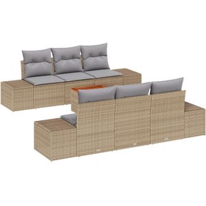 vidaXL 7-teiliges Garten Sofa Set mit Kissen Beige Poly Rattan Akazie