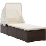 vidaXL Sonnenliege mit Dach und Kissen Poly Rattan Braun