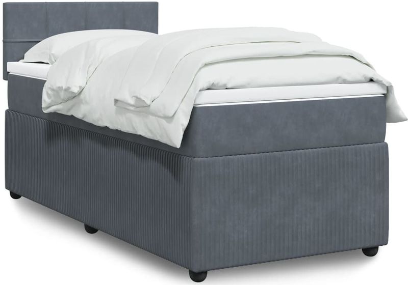 vidaXL Boxspringbett mit Matratze Dunkelgrau 90x200 cm Samt