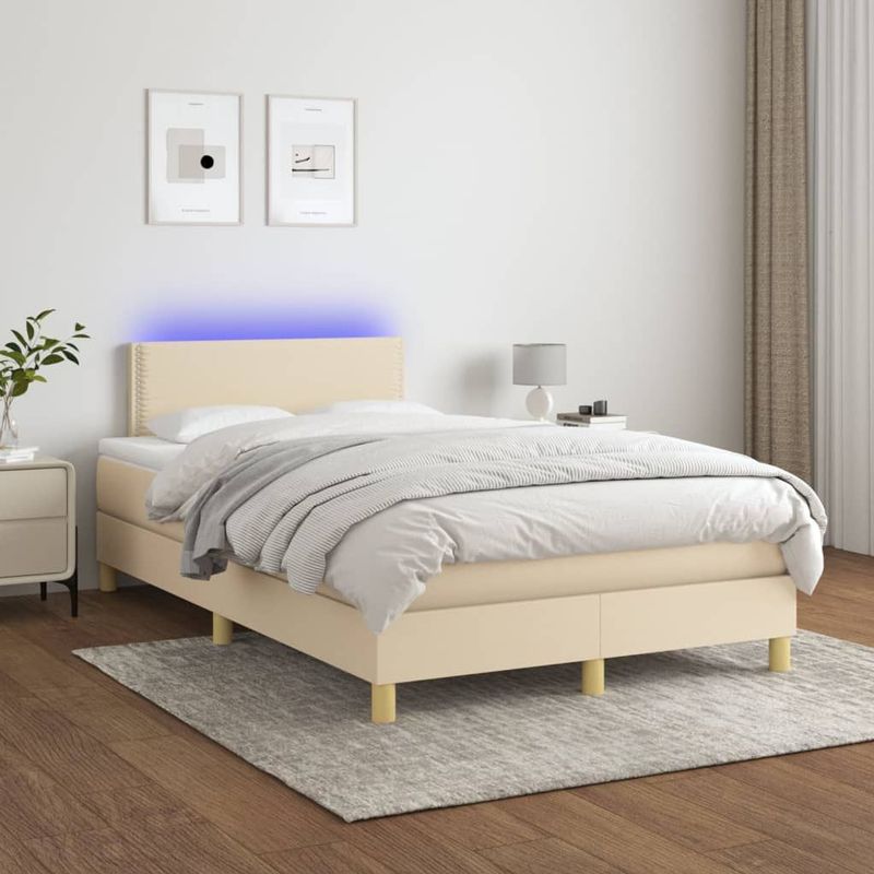 vidaXL Boxspringbett mit Matratze & LED Creme 120x200 cm Stoff