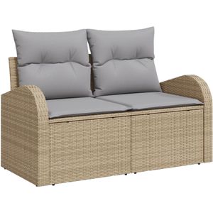 vidaXL 3-teiliges Garten Sofa Set mit Kissen Beige Poly Rattan,  2-Sitzer Garten Sofa mit Stauraum & Kissen Beige Poly Rattan