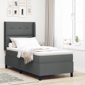 vidaXL LED Boxspringbett mit Matratze Dunkelgrau 90x200 cm Stoff