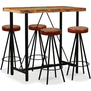 vidaXL 5-tlg. Bar-Set Altholz Massiv, Echtleder und Canvas