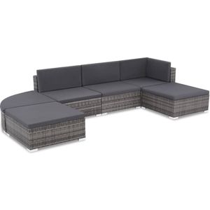 vidaXL 6-tlg. Garten-Lounge-Set mit Auflagen Poly Rattan Grau