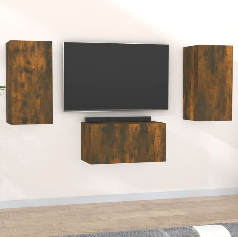 vidaXL 3-tlg. TV-Schrank-Set Räuchereiche Holzwerkstoff