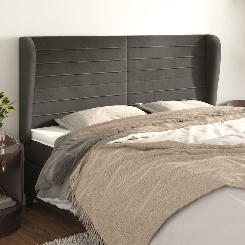 vidaXL Kopfteil mit Ohren Dunkelgrau 203x23x118/128 cm Samt