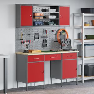 vidaXL 7-tlg. Werkbank-Set Rot Stahl