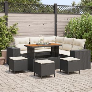 vidaXL 9-teiliges Garten Sofa Set mit Kissen Schwarz Poly Rattan Akazie,  4-teiliges Garten Essset mit Kissen Schwarz Poly Rattan Akazie