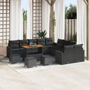 vidaXL 14-teiliges Garten Sofa Set mit Kissen Schwarz Poly-Rattan,  4-teiliges Garten Esstisch Set mit Kissen Schwarz Poly-Rattan