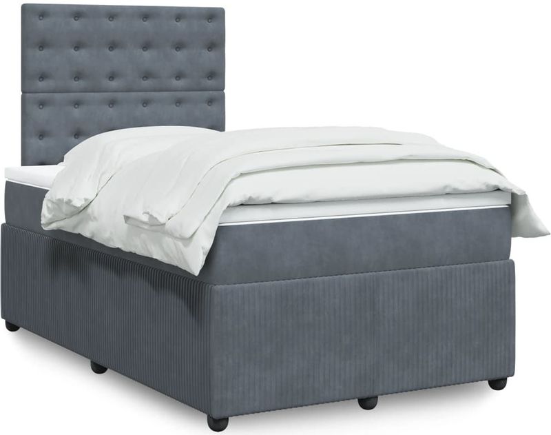 vidaXL Boxspringbett mit Matratze Dunkelgrau 120x190 cm Samt