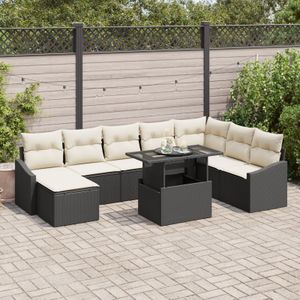 vidaXL Garten Sofa Set Set von 9 Weiß Rattan, Polyester, Glas
