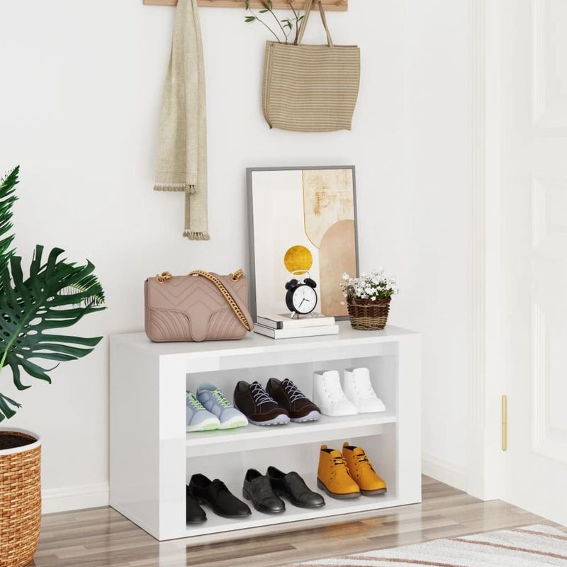 vidaXL Schuhregal Hochglanz-Weiß 75x35x45 cm Holzwerkstoff