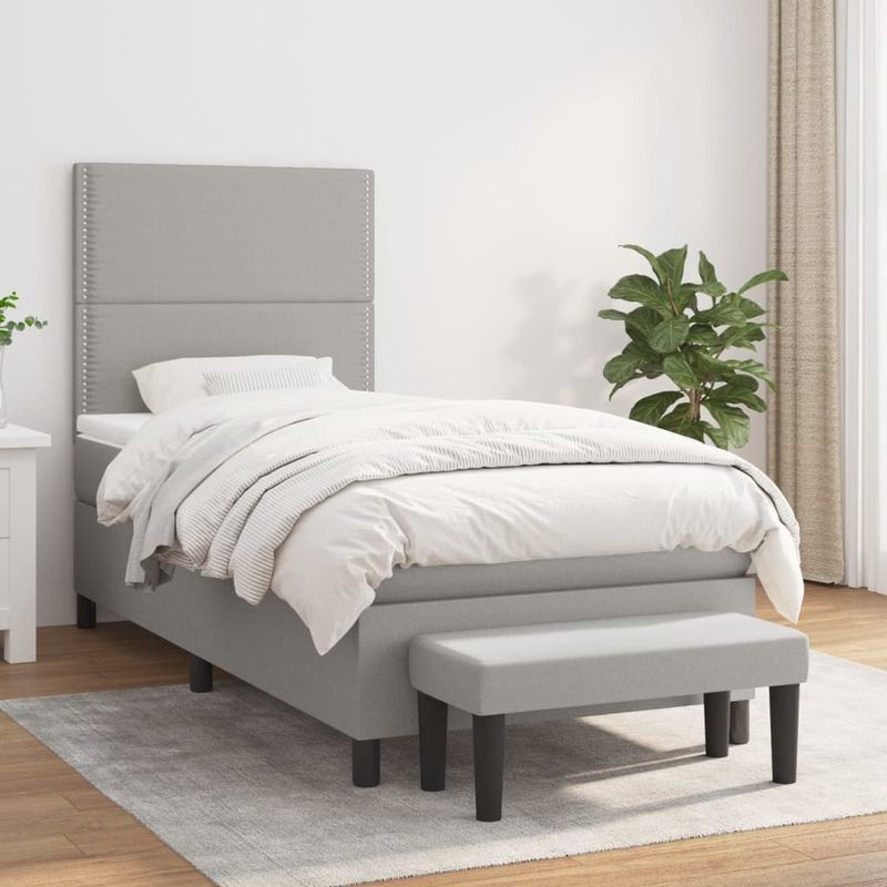 vidaXL Boxspringbett mit Matratze Hellgrau 90x200 cm Stoff