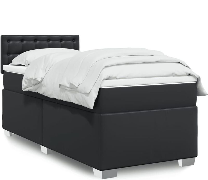 vidaXL Boxspringbett mit Matratze Schwarz 90x200 cm Kunstleder