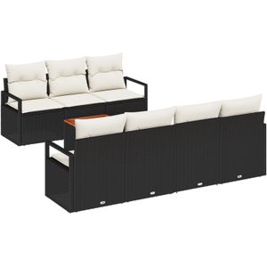 vidaXL 8-teiliges Garten-Sofa-Set mit Kissen in Schwarz aus Poly-Rattan und Akazie,  2-Sitzer Garten-Sofa mit Kissen in Schwarz aus Poly-Rattan