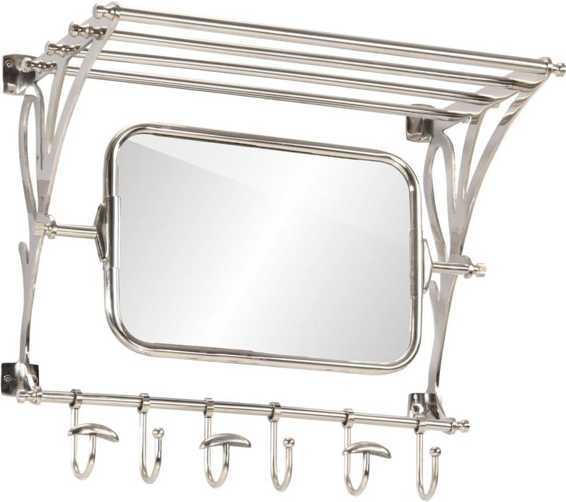 vidaXL Wandgarderobe mit Kleiderhaken & Spiegel Aluminium