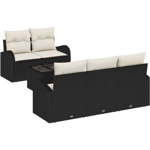 vidaXL 6-tlg. Garten-Sofagarnitur mit Kissen Schwarz Poly Rattan
