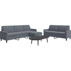 vidaXL 3-tlg. Sofagarnitur mit Kissen Dunkelgrau Samt