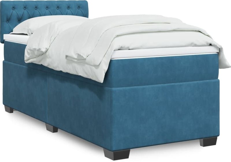 vidaXL Boxspringbett mit Matratze Blau 90x200 cm Samt